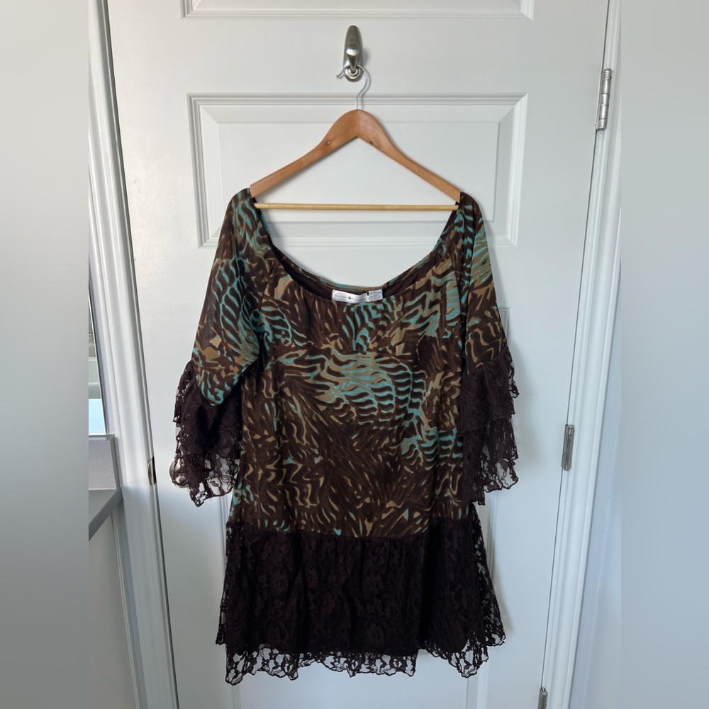 RANCHO ESTANCIA Tunic Top w/ Lace Trim SZ L